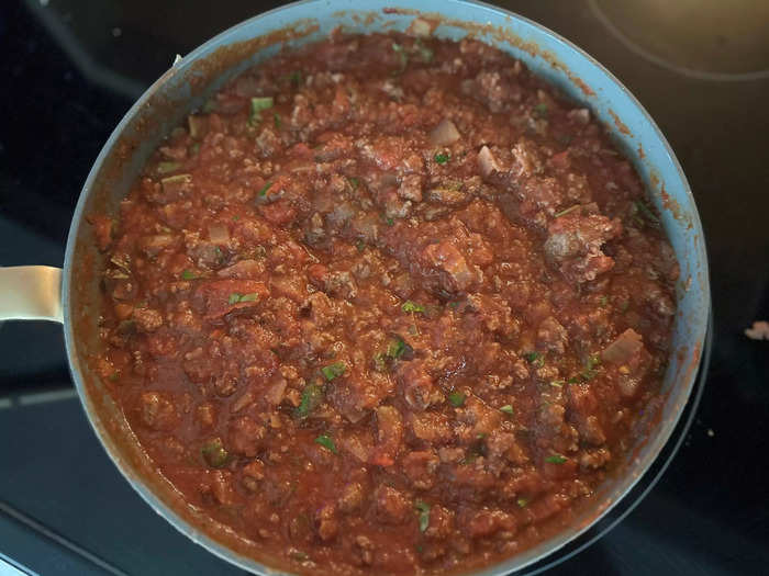 This base sauce has ground turkey and crushed tomatoes.