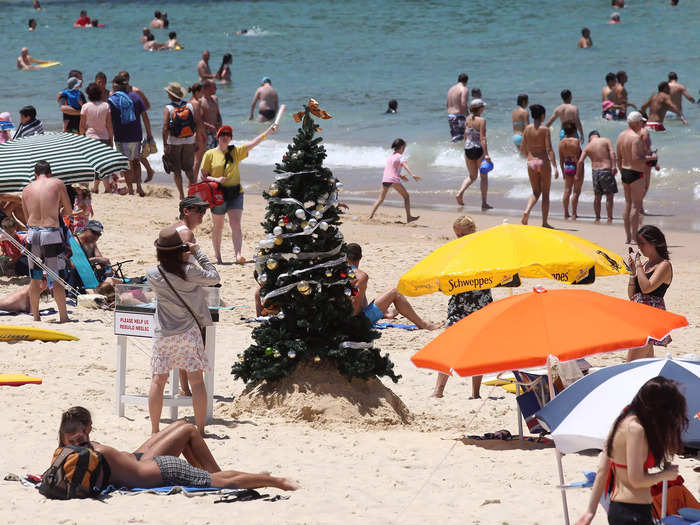 Christmas in Australia is often celebrated on the beach.