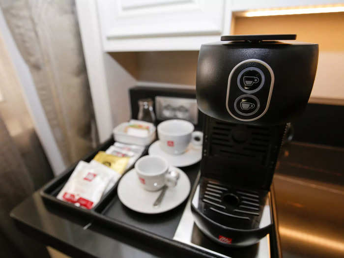 Personal beverage stations are commonplace in premium cruise cabins. 