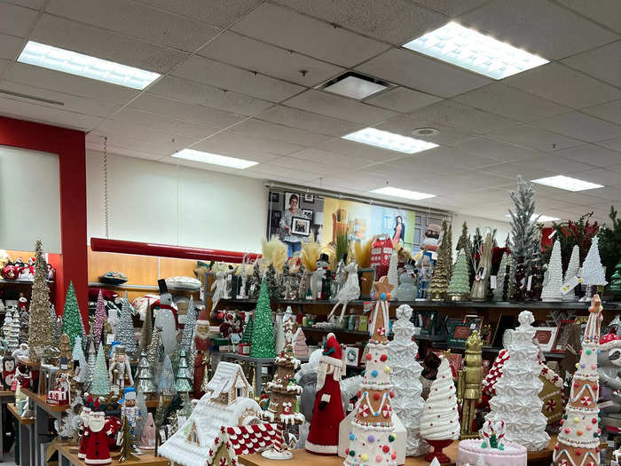 A nearby section was dedicated to decorative Christmas trees and gingerbread houses.