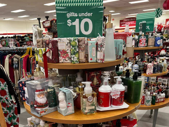 A spinning shelf nearby was filled with holiday soaps for under $10.