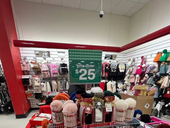 Tables spread throughout the Long Island location appeared to hold items that loosely fit into themes, like this table of $25 winter accessories.