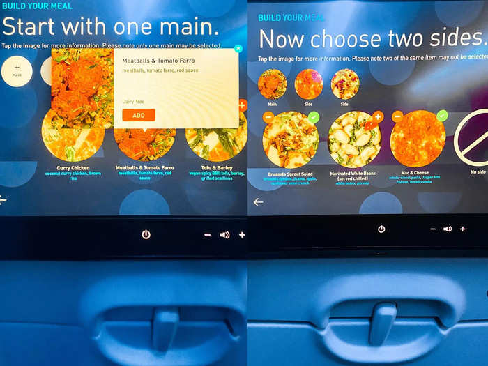 But not before dinner. On my seatback screen, there was a menu to customize my meal.