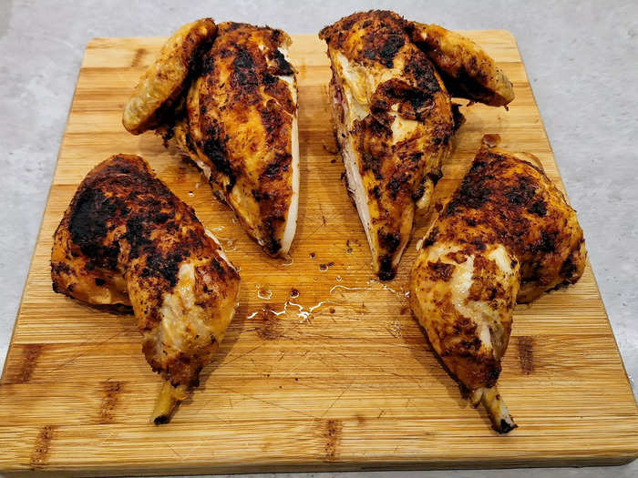 I love how easy it is to carve a spatchcocked chicken.