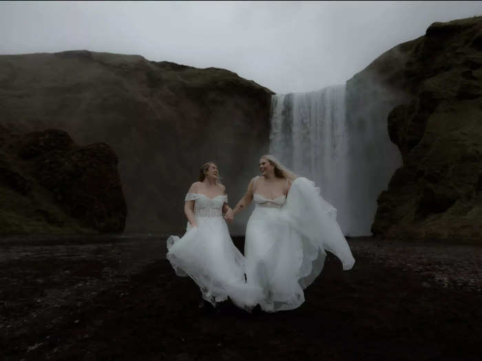 These brides look ethereal at an Icelandic waterfall.