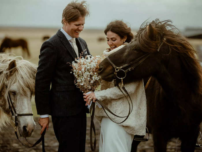 An Icelandic horse wanted to take a sniff of a bride