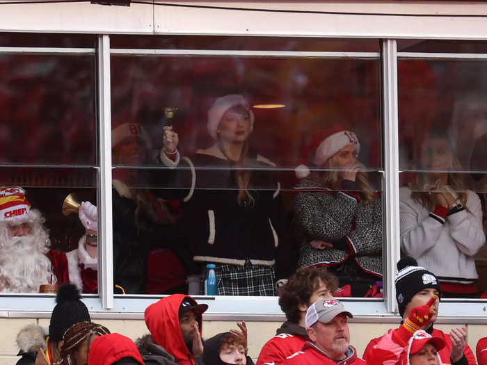 December 25: Swift and Mahomes wore matching Santa hats to a Chiefs game on Christmas Day.