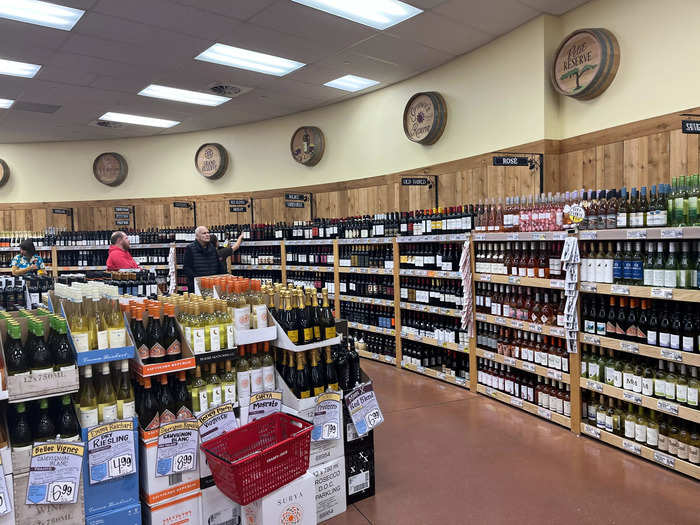 The alcohol section in the Midwest store I visited spanned several shelves with dozens of options.