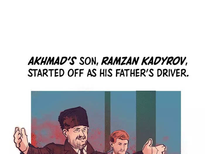 Akhmad’s son, Ramzan Kadyrov, started off as his father’s driver. He didn’t graduate from college. Was a nasty bad boy.  His father said, “My son is my soul.” He really loved him. Ramzan became the head of his father’s security. He had many men killed. May 9, 2004. Akhmad said that terrorism in Chechnya was caused by Russia’s FSB. One month later, while watching a parade, a bomb went off, killing him. He was killed by FSB guys, for Russia, because he wasn’t loyal to Putin. Ramzan was in Moscow when it happened. Putin called him to meet. Wearing a blue tracksuit. Putin actually liked Kadyrov. So Ramzan Kadyrov eventually became leader.