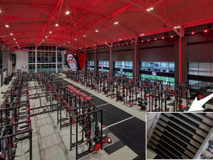 It boasts plyometric stairs and views of the practice fields.