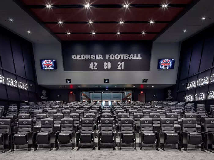 The auditorium fits the entire team for film sessions and group meetings. 