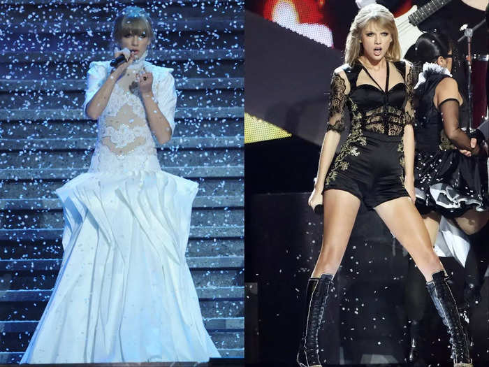 Taylor Swift made a daring quick change while performing at the 2013 BRIT Awards.