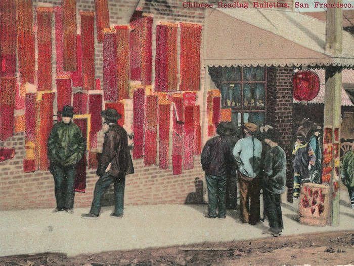 Residents posted advertisements and announcements on poster walls. The use of posters diminished as local Chinese-language print media expanded in the early 1900s.