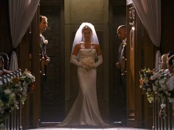 Wilhelmina Slater might have been the villain in "Ugly Betty," but she looked like a dream in this Vera Wang gown during her wedding. 