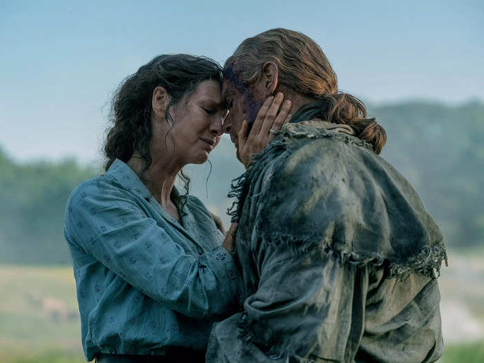 In the books, Jamie and Claire are separated and after some miscommunication, Claire is mistakenly led to believe that her husband is dead.