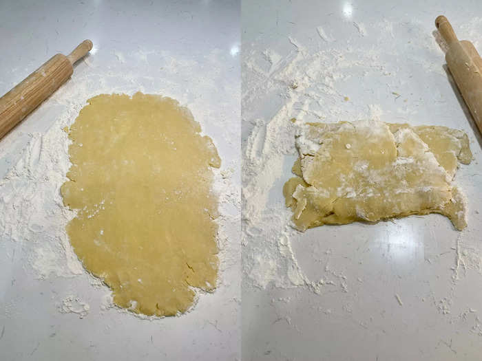 When the dough has firmed, use a rolling pin to flatten it. 