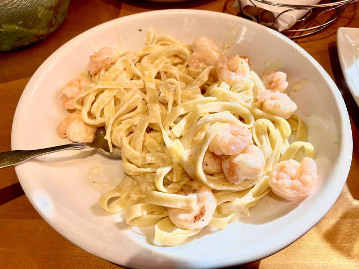 The shrimp Alfredo was a hearty meal.