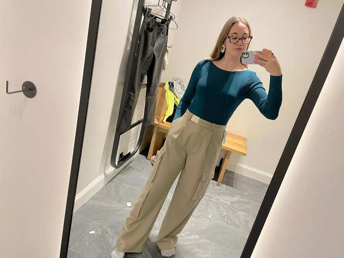 Then, I tried a knit bodysuit and a pair of cargo trousers.