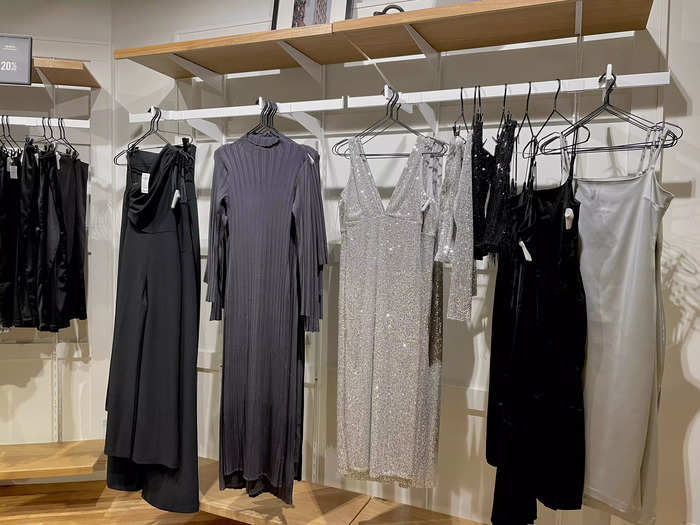 One wall featured eveningwear and party dresses