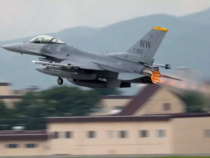 The F-16 can travel at twice the speed of sound.