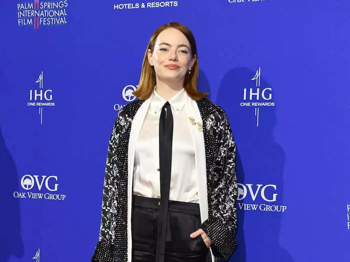 "Poor Things" star Emma Stone took a playful approach to the red carpet with a more laid-back ensemble.