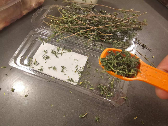 Pick, mince, and measure out your thyme beforehand.