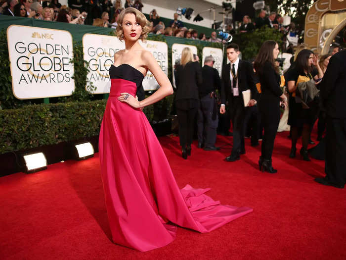 Her red-and-black gown at the 2014 Golden Globes was a little more fun.