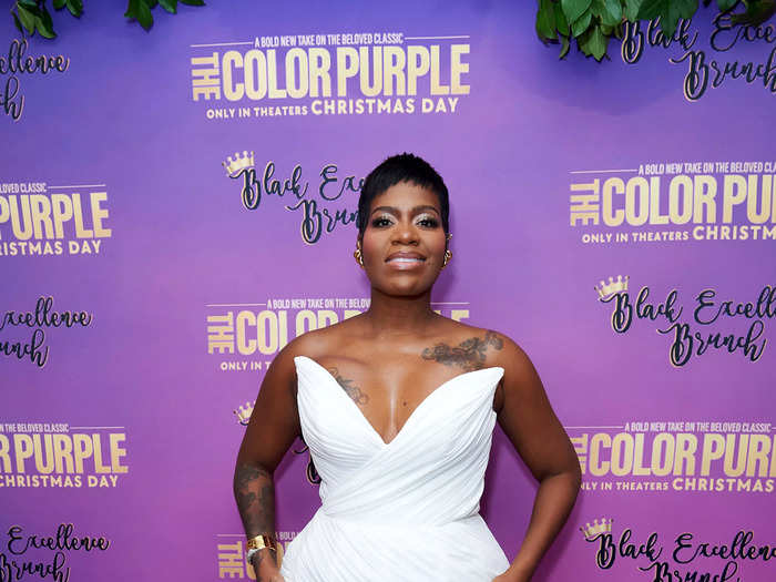 In December, Barrino also donned an all-white Lia Stublla gown. 