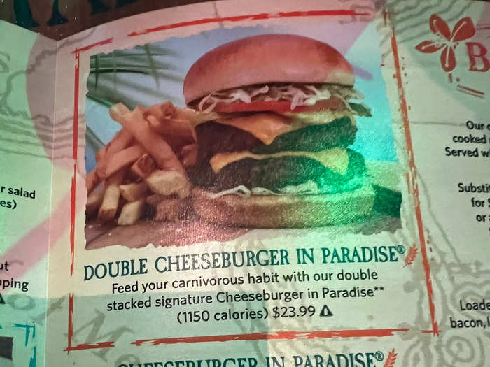 Since everyone knows that Buffett was a lover of cheeseburgers, I ordered the Cheeseburger in Paradise, named after his 1978 song.