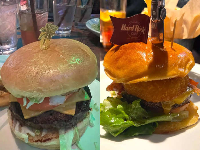 At both Margaritaville and Hard Rock, I decided to order a burger, fries, and cocktail.