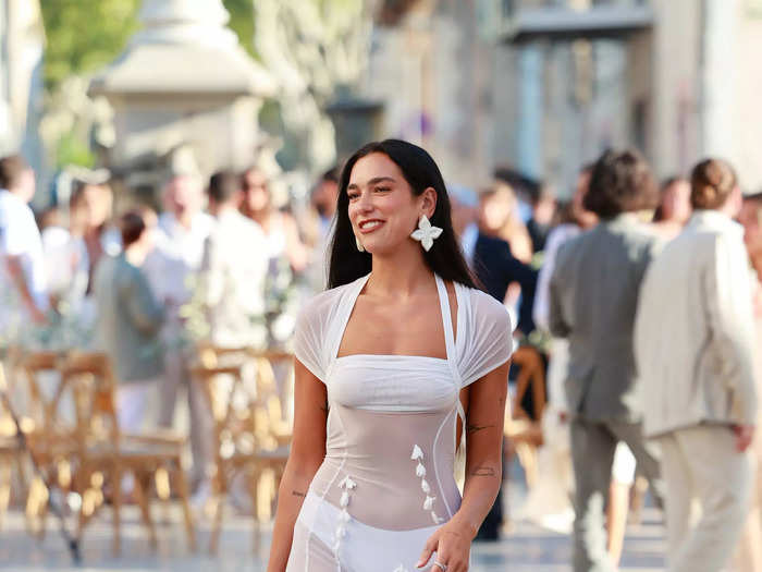 Simon Porte Jacquemus designed the sheer dress Lipa wore to his wedding in August 2022.