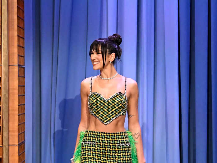 In March 2022, the singer wore a two-piece with a heart-shaped top on "The Tonight Show Starring Jimmy Fallon."