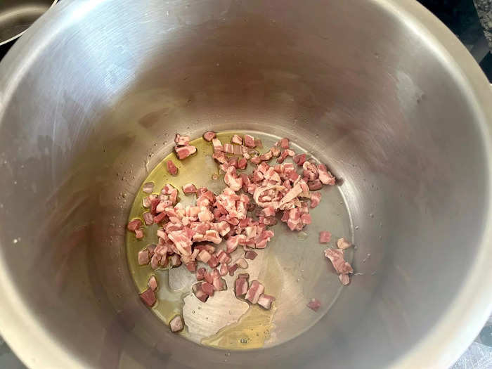 It was time to make a big pot of soup. First, I threw in the pancetta. 