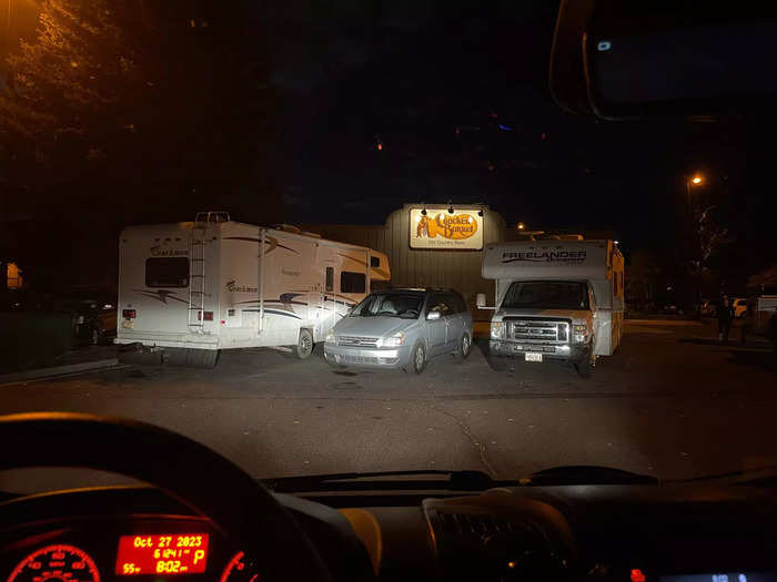 On another night, I slept in a Cracker Barrel parking lot to avoid paying for a nearby RV resort. 