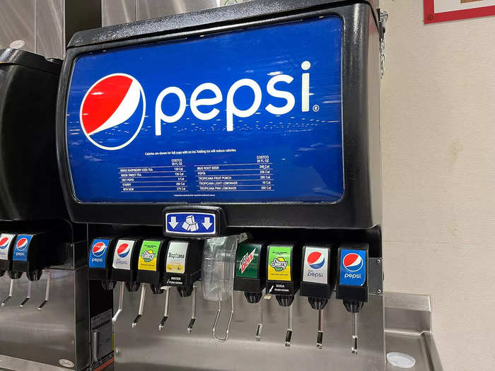 The soda fountain included Pepsi, Mountain Dew, Tropicana lemonade, and Starry lemon-lime soda.