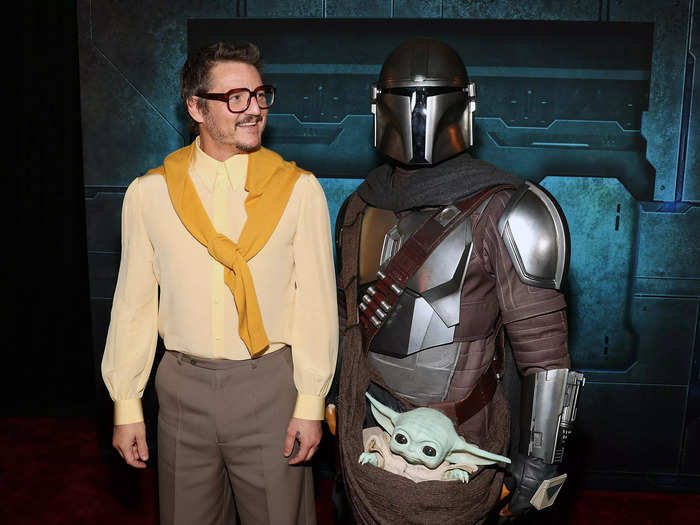 Pedro Pascal teamed up with his "Star Wars" character to promote "The Mandalorian" season three.