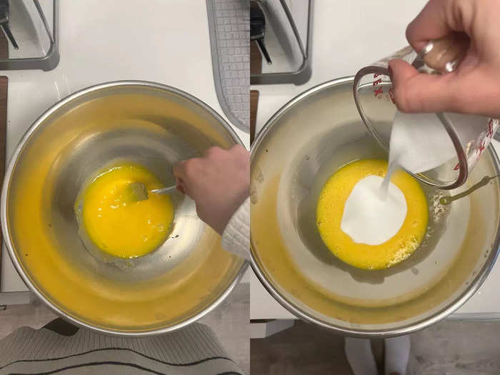 The next step was whipping the egg yolks until they were thick and pale, and adding in the sugar. 