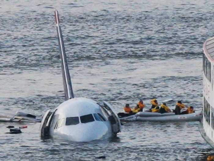 The film shows how passengers evacuated through emergency exit doors and used rafts and the jet