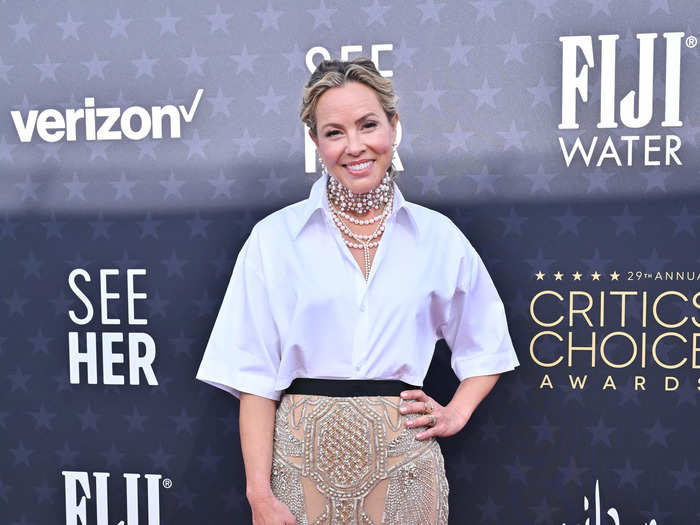 Maria Bello also tried out a similar look, but her embroidered skirt and dress shirt looked disjointed.