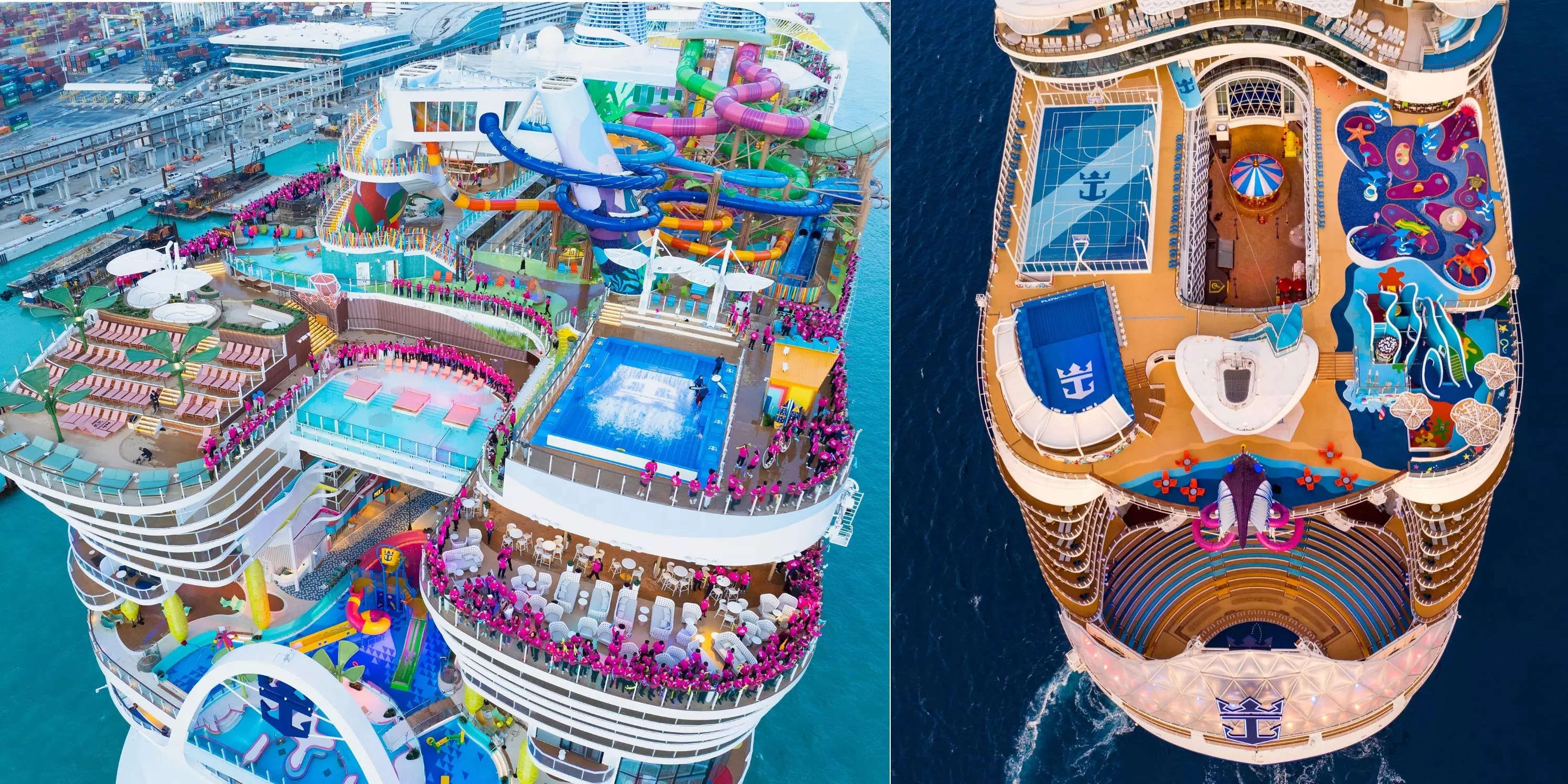 Icon of the Seas (left) and Wonder of the seas (right) close up