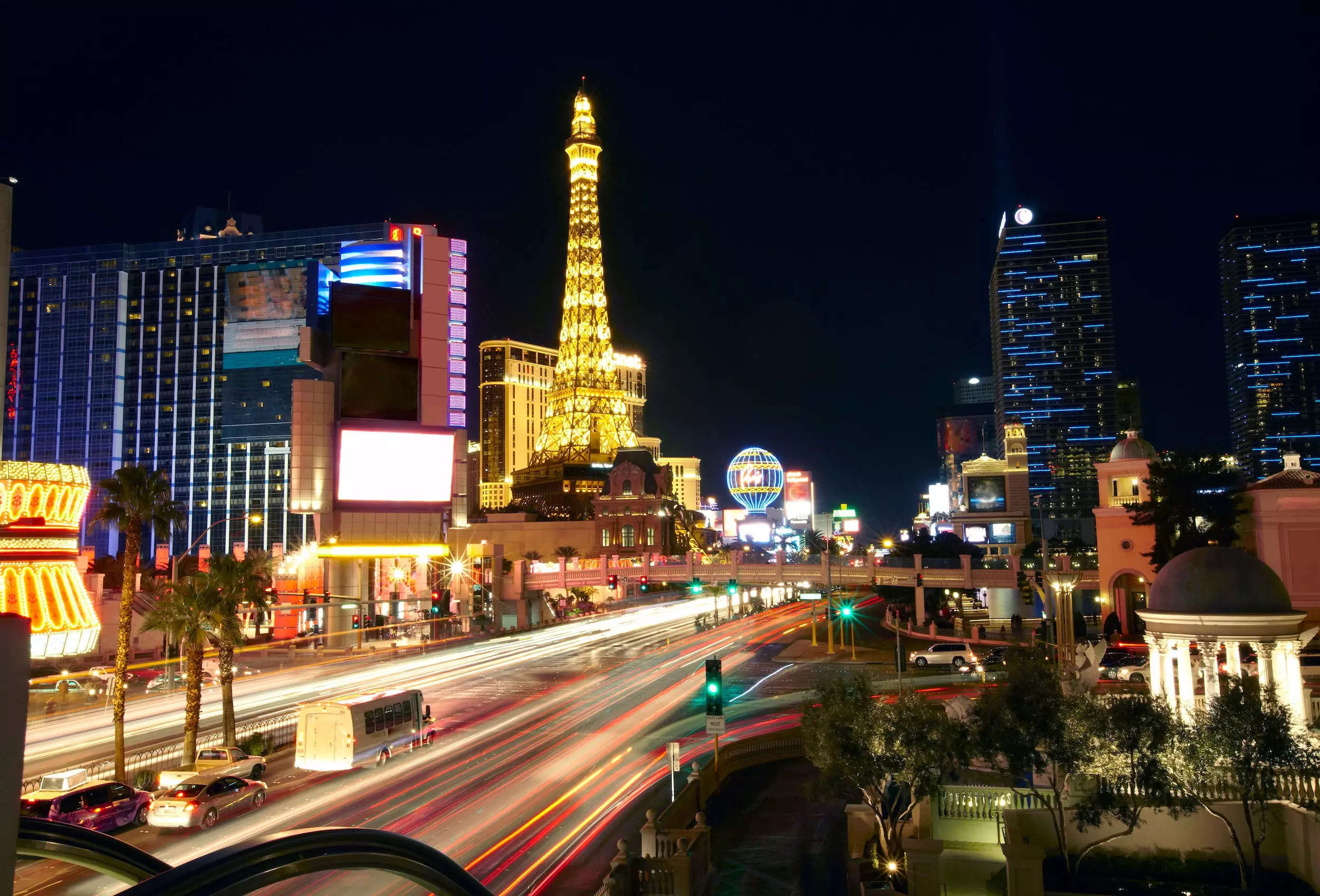 The Las Vegas strip lit up at night.