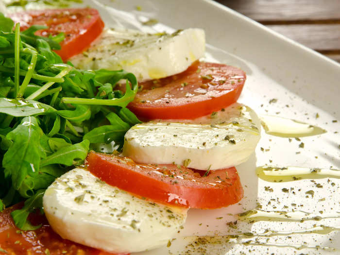 You can also pick up tomatoes and a fresh ball of mozzarella to make a quick Caprese salad.