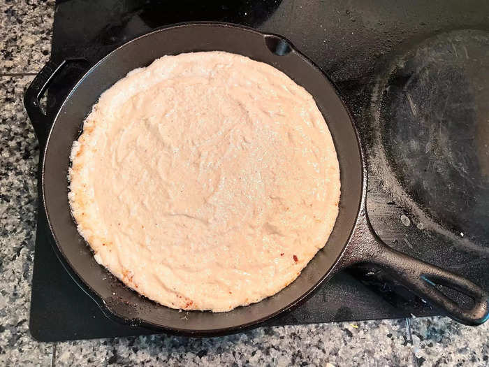 I poured my batter into the hot skillet and popped it in the oven.