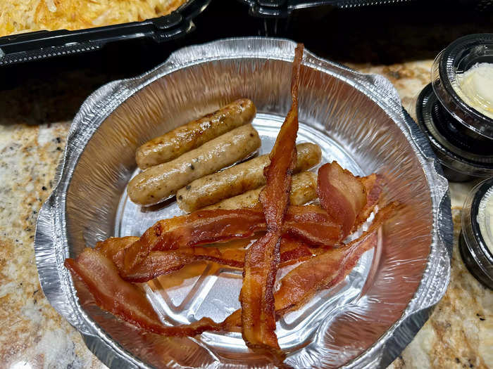 The meal included plenty of bacon and sausage.