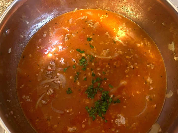 I added the parsley, then brought my broth to a boil. 