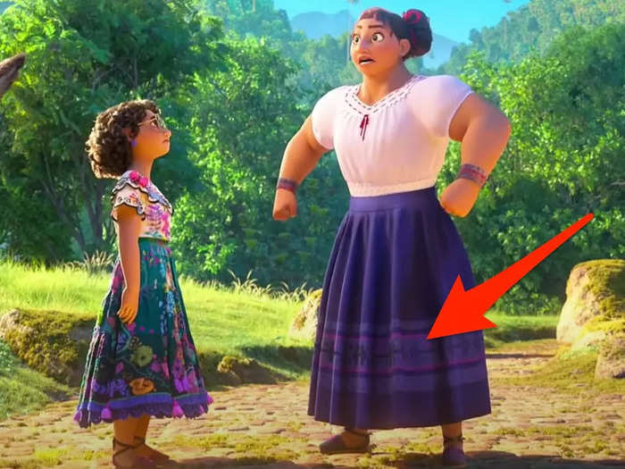 The characters in "Encanto" (2021) have their individual gifts hidden on their costumes.