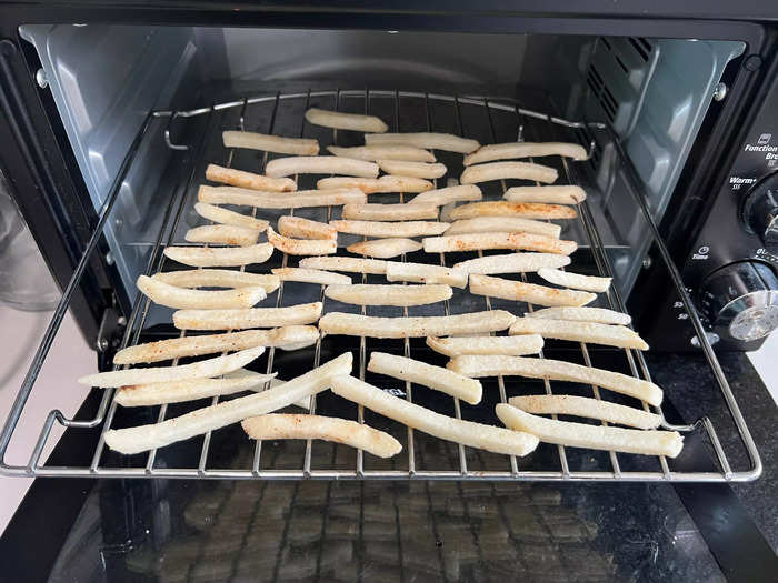 For the toaster-oven fries, I arranged them directly on the rack.