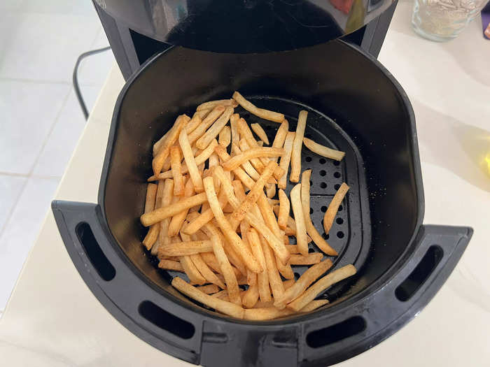 The air-fried french fries were a little uneven, but some of them were nearly perfect.