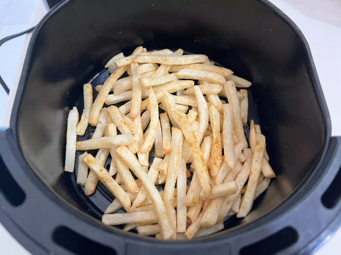 After, I shook the fries and spritzed them with more oil.