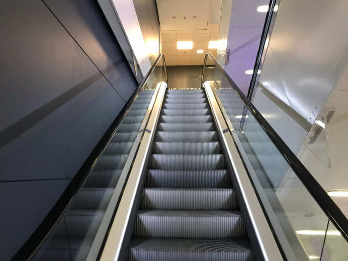 Follow the escalators or take the elevator to the top floor.